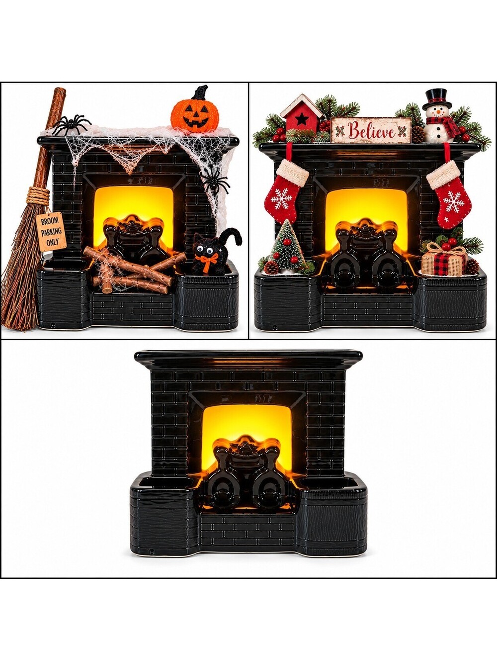 Vintage Ceramic Black Fireplace Lamp Light Planter Halloween Decor Working